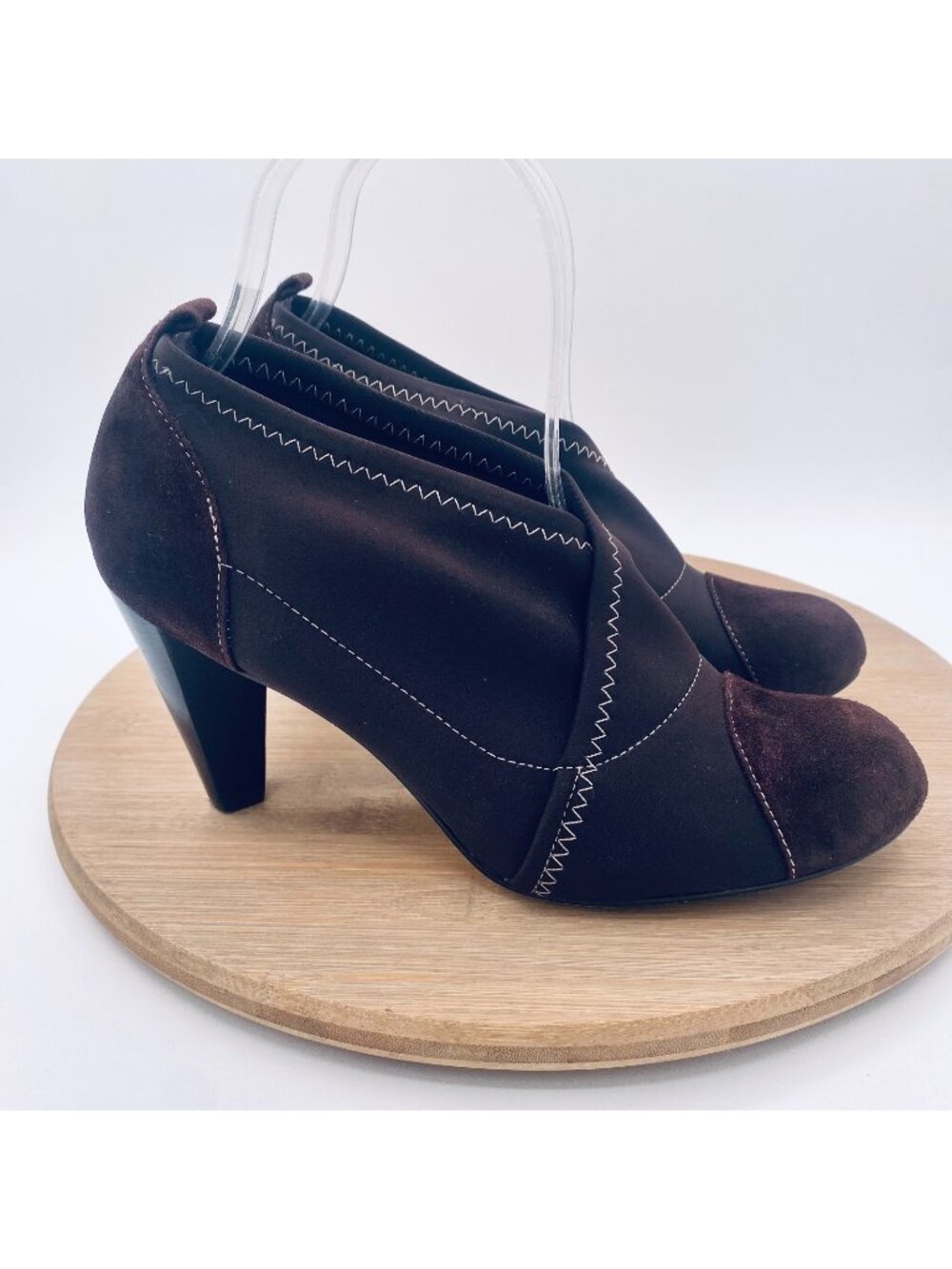 Taryn Rose Heels 8 Brown Mesh Suede Slip On Booties